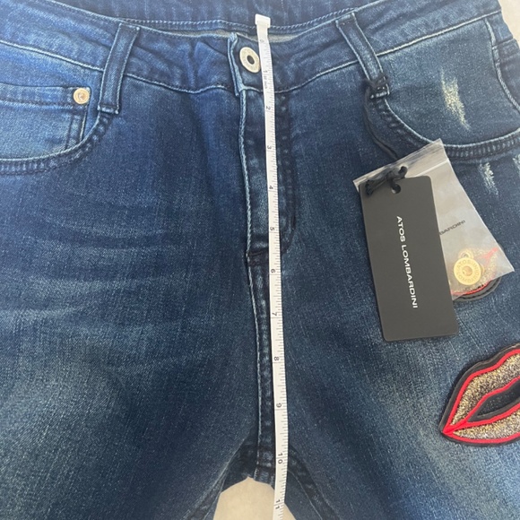 Atos Lombardini Denim Embellished Lips Casual Dark Blue  Jeans Denim Pants 26 - Picture 7 of 10